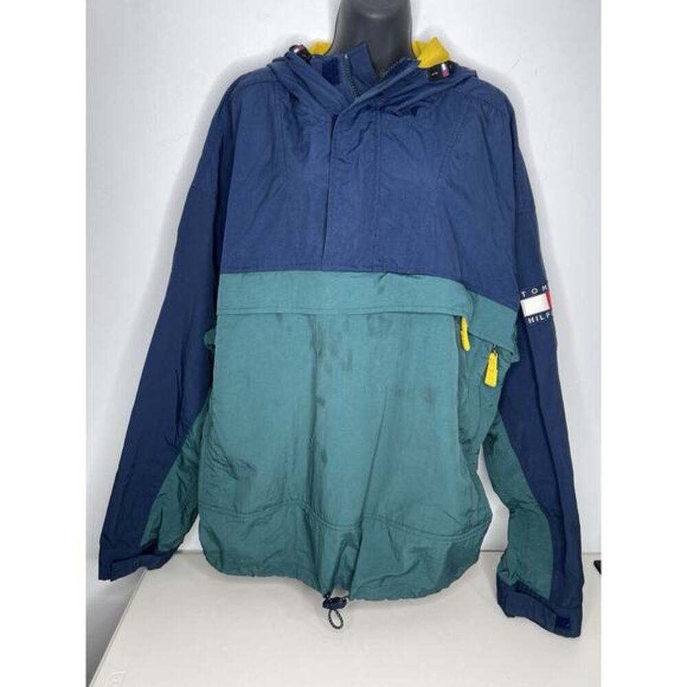 Vintage 90s Tommy Hilfiger Colorblock Windbreaker Jacket Flag Logo Men XL